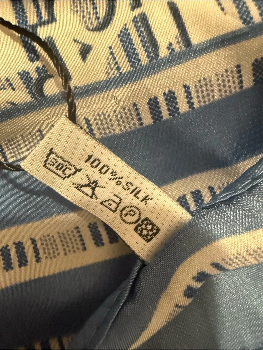 Dior Blue and White Striped Logo Silk Scarf